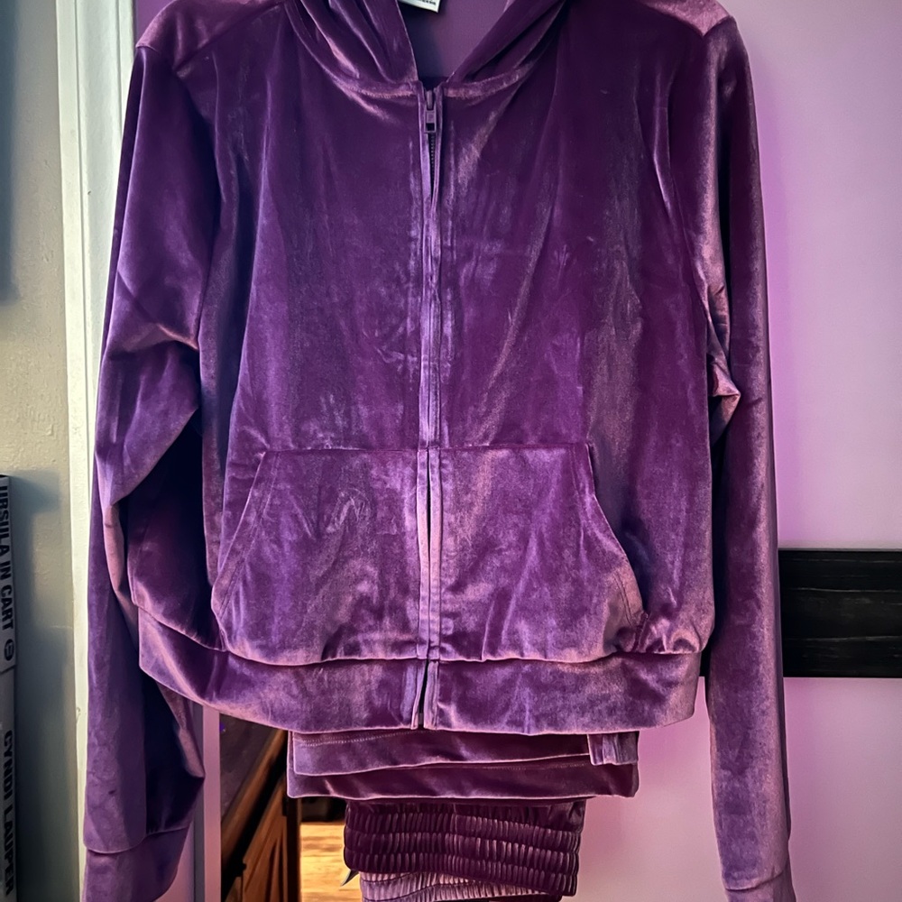 Velour Two-Piece Track Set in Plum - Juicy Couture Inspired - Picture 2 of 9